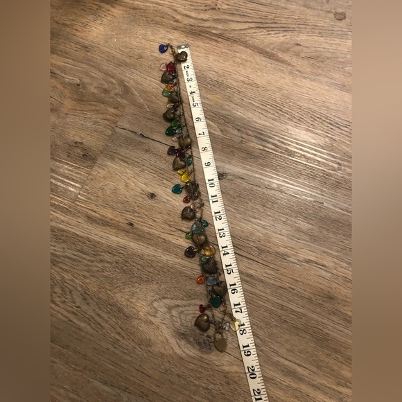 Vtg Glass Works Studio Ltd GWS Brass & Glass Heart Charm Necklace Extra Long 36” - Picture 6 of 6